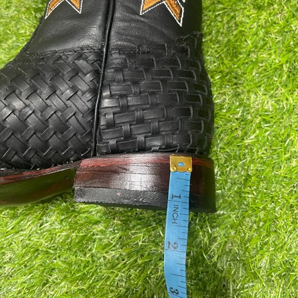 Women's Western Rodeo Cowgirl Black Square Toe Genuine Leather Handwoven Boots - Picture 7 of 8